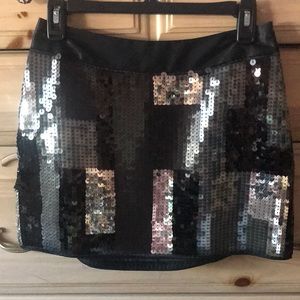 Express Designs Studio | Like New Black and Silver Sequin Mini Skirt Size 2